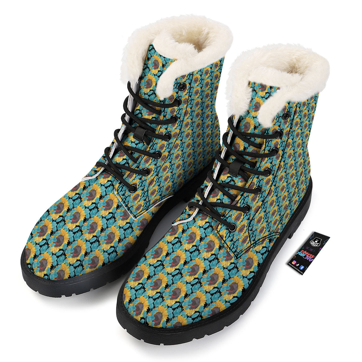 Sunflower Blue Print Pattern Winter Boots-grizzshop