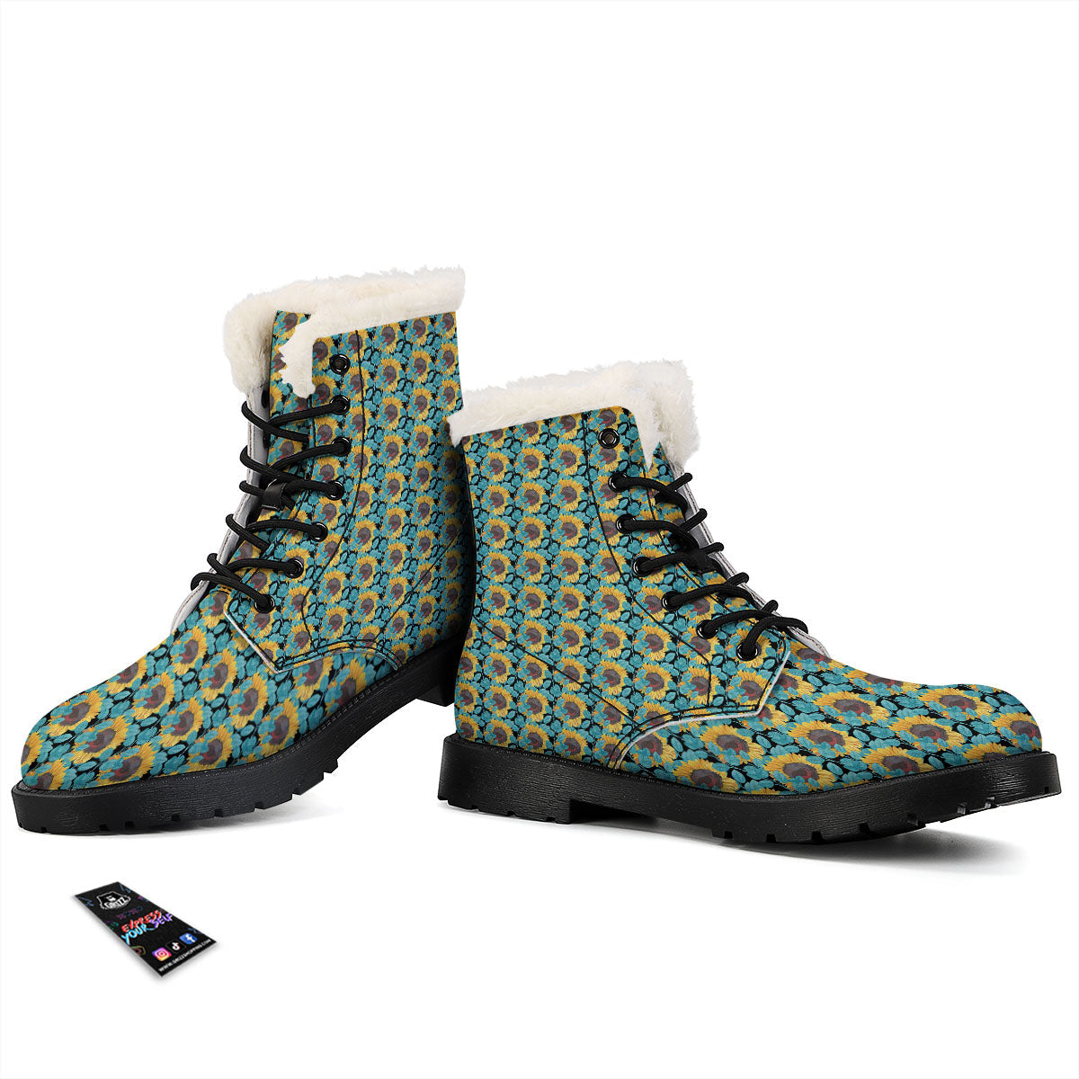 Sunflower Blue Print Pattern Winter Boots-grizzshop