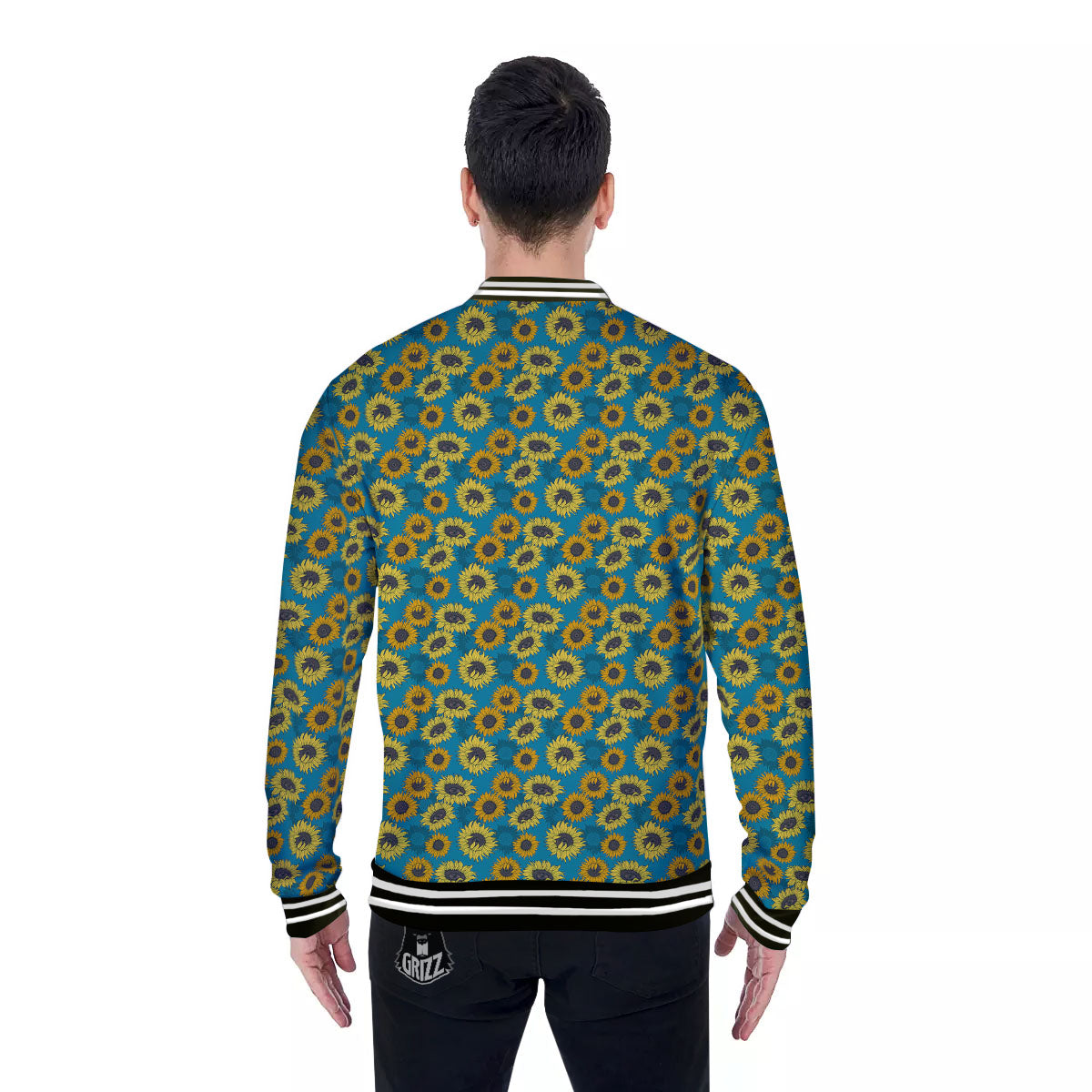 Sunflower Blue Vintage Print Pattern Baseball Jacket-grizzshop