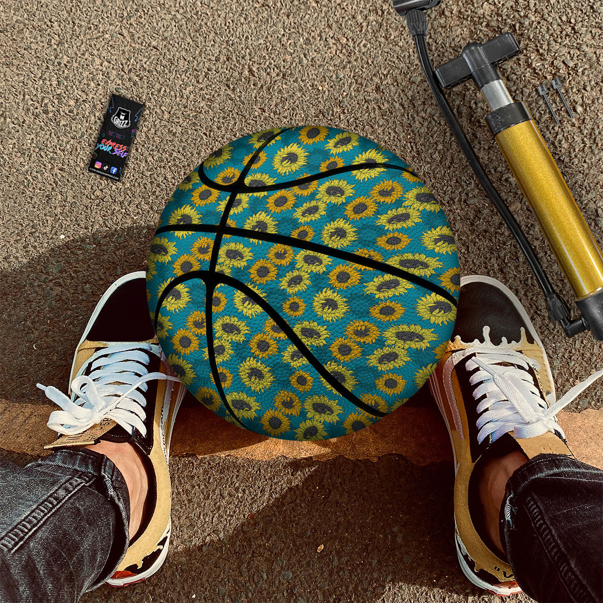 Sunflower Blue Vintage Print Pattern Basketball-grizzshop