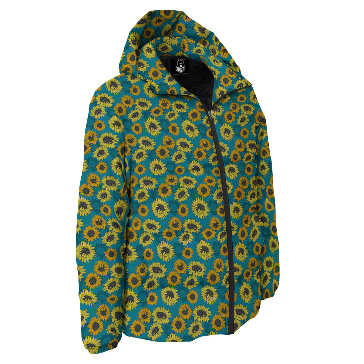 Sunflower Blue Vintage Print Pattern Down Jacket-grizzshop