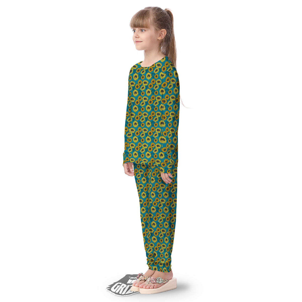 Sunflower Blue Vintage Print Pattern Kid's Pajamas-grizzshop