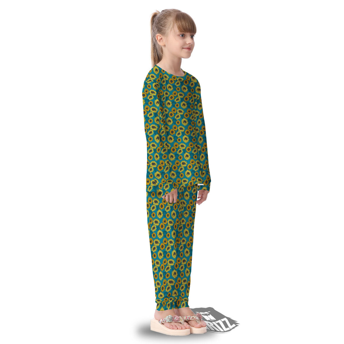 Sunflower Blue Vintage Print Pattern Kid's Pajamas-grizzshop