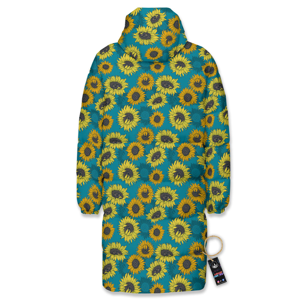 Sunflower Blue Vintage Print Pattern Long Down Jacket-grizzshop