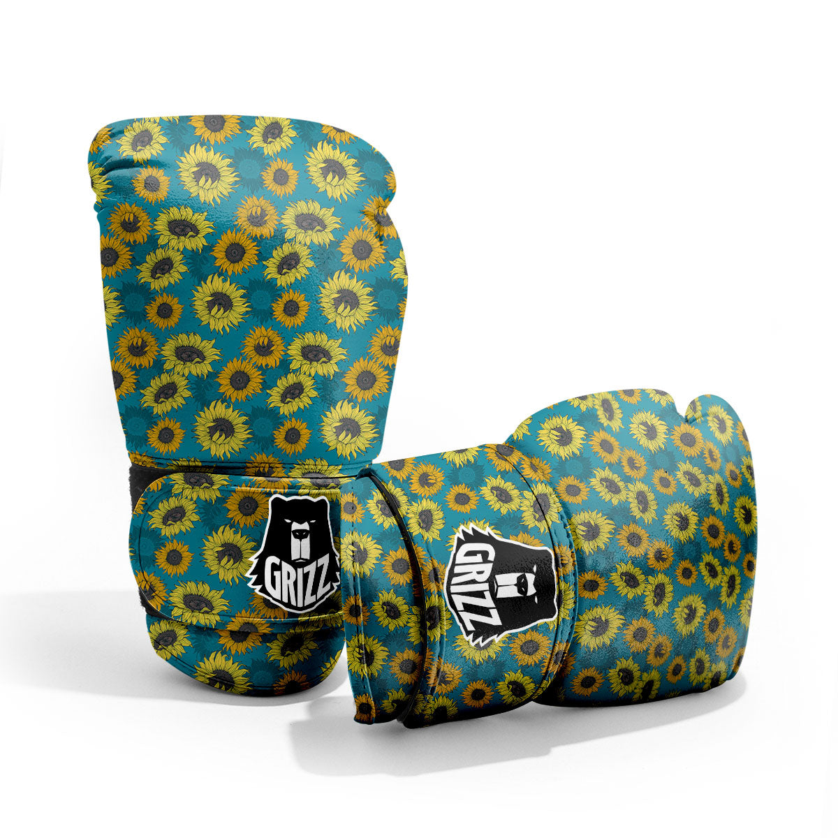 Sunflower Blue Vintage Print Pattern Pro Boxing Glove