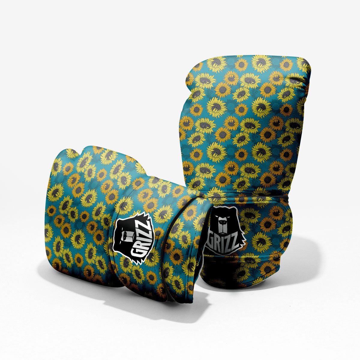 Sunflower Blue Vintage Print Pattern Pro Boxing Glove
