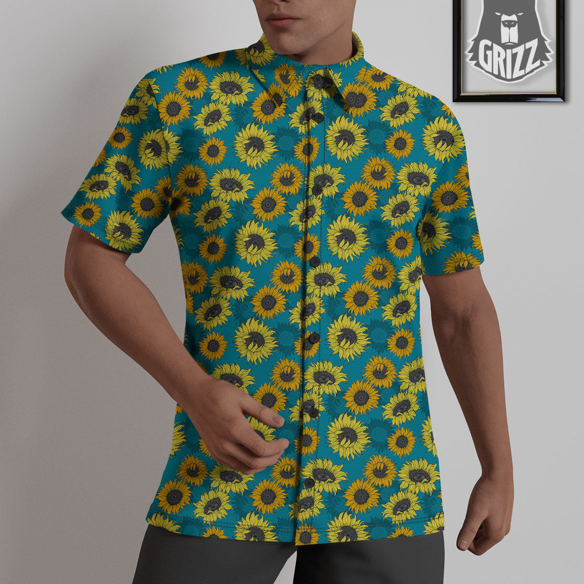 Sunflower Blue Vintage Print Pattern Untucked Shirts-grizzshop