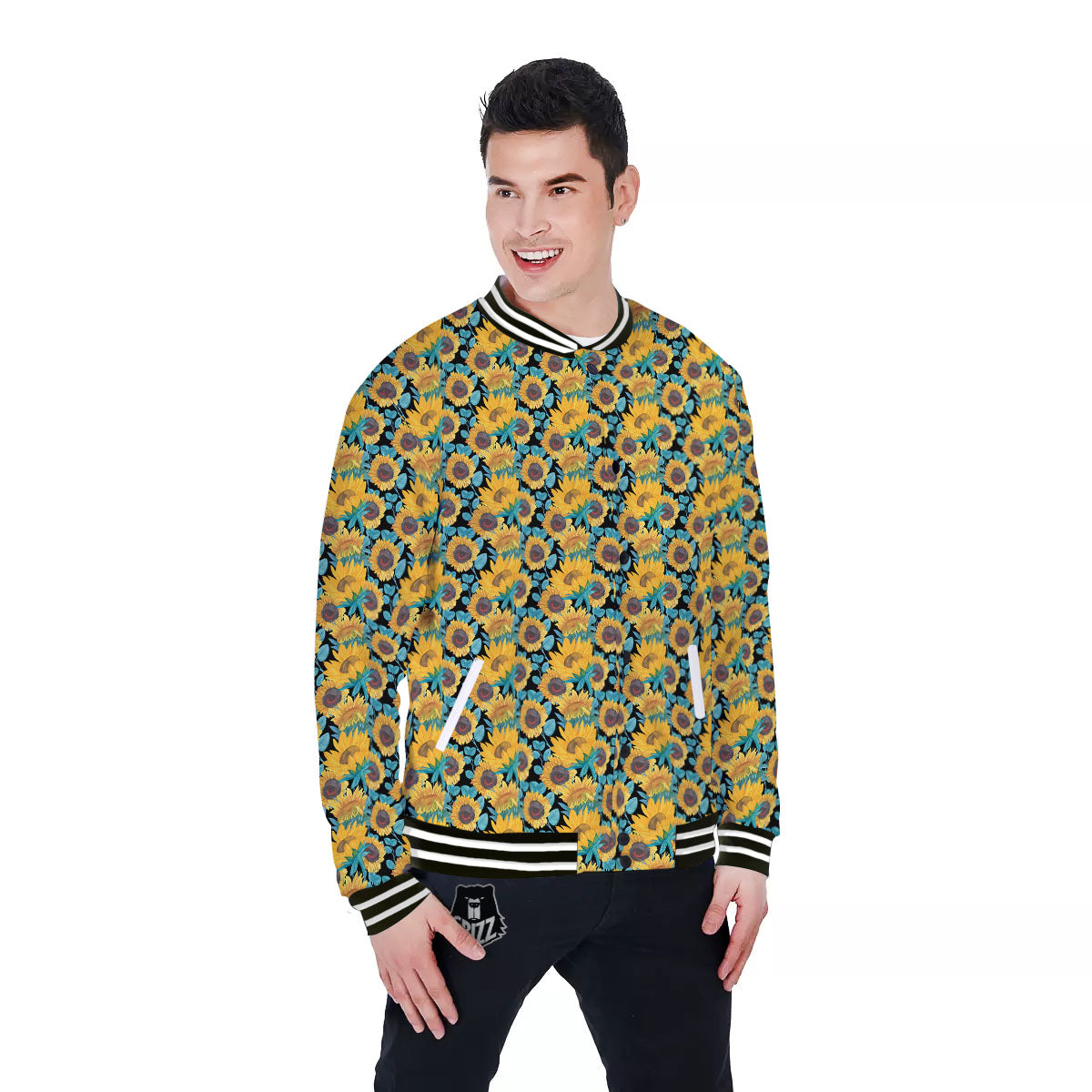 Sunflower Bright Print Pattern Baseball Jacket-grizzshop