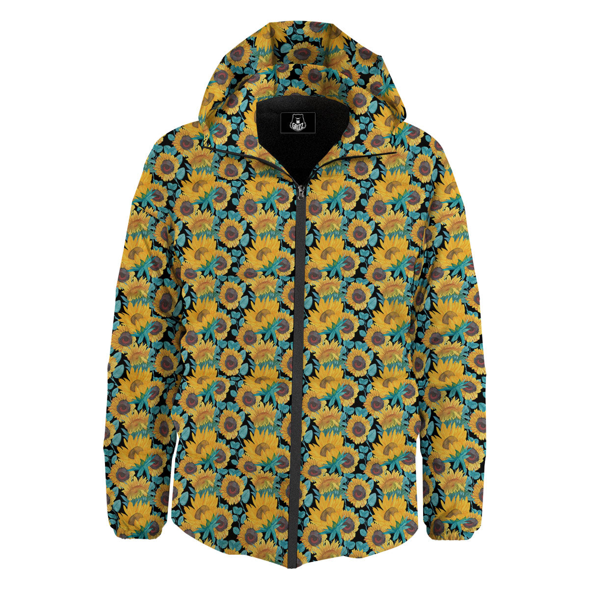 Sunflower Bright Print Pattern Down Jacket-grizzshop