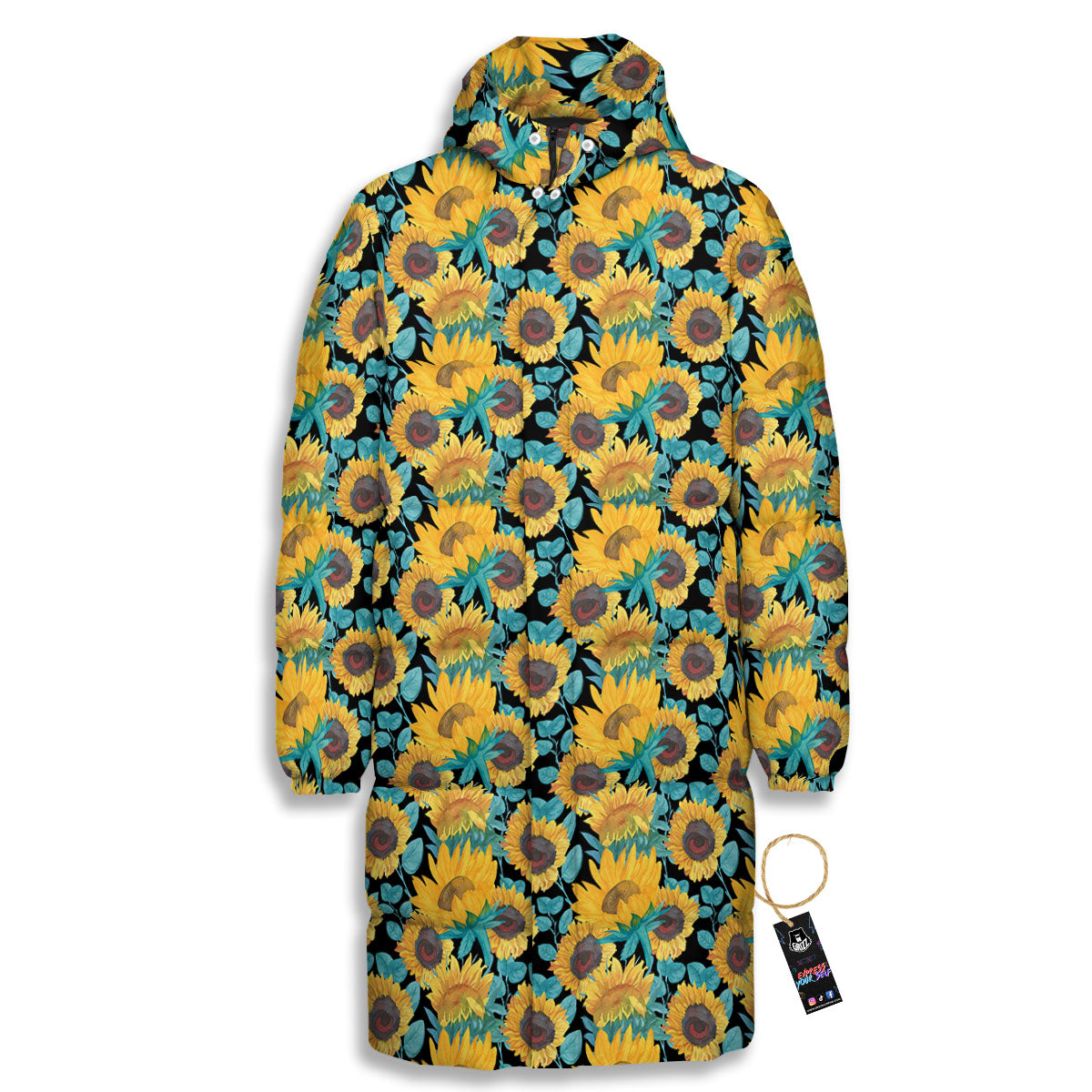 Sunflower Bright Print Pattern Long Down Jacket-grizzshop