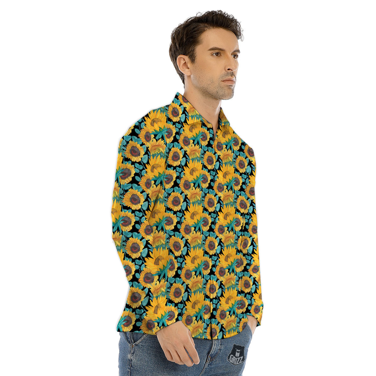 Sunflower Bright Print Pattern Men's Dress Shirts-grizzshop