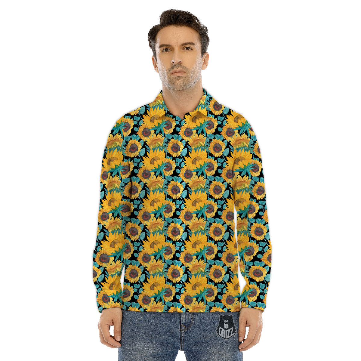 Sunflower Bright Print Pattern Men's Dress Shirts-grizzshop