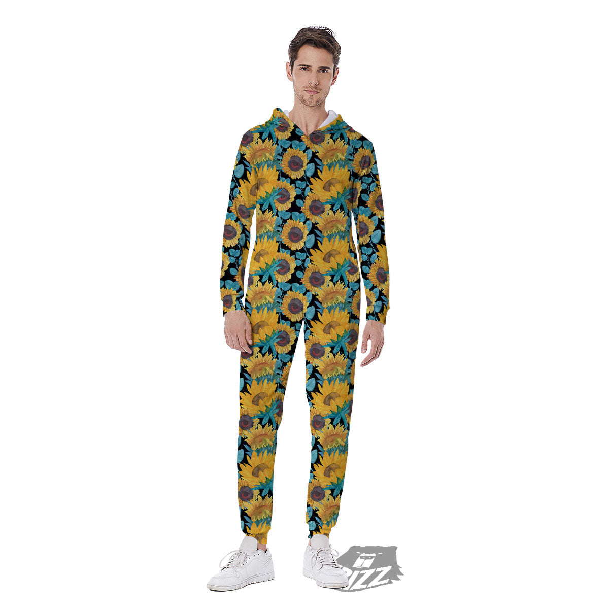 Sunflower Bright Print Pattern Men's Jumpsuit-grizzshop