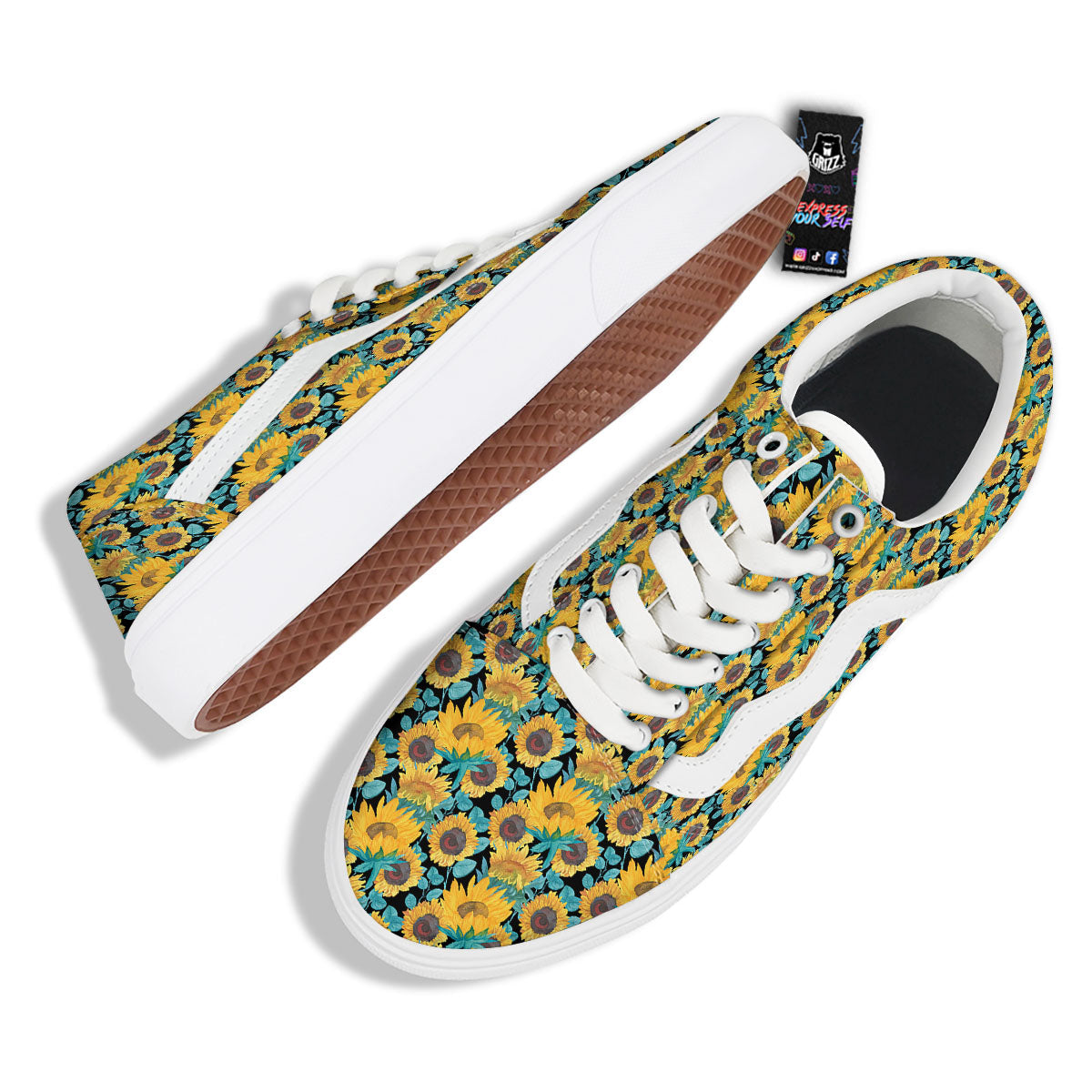 Sunflower Bright Print Pattern Skate Shoes-grizzshop