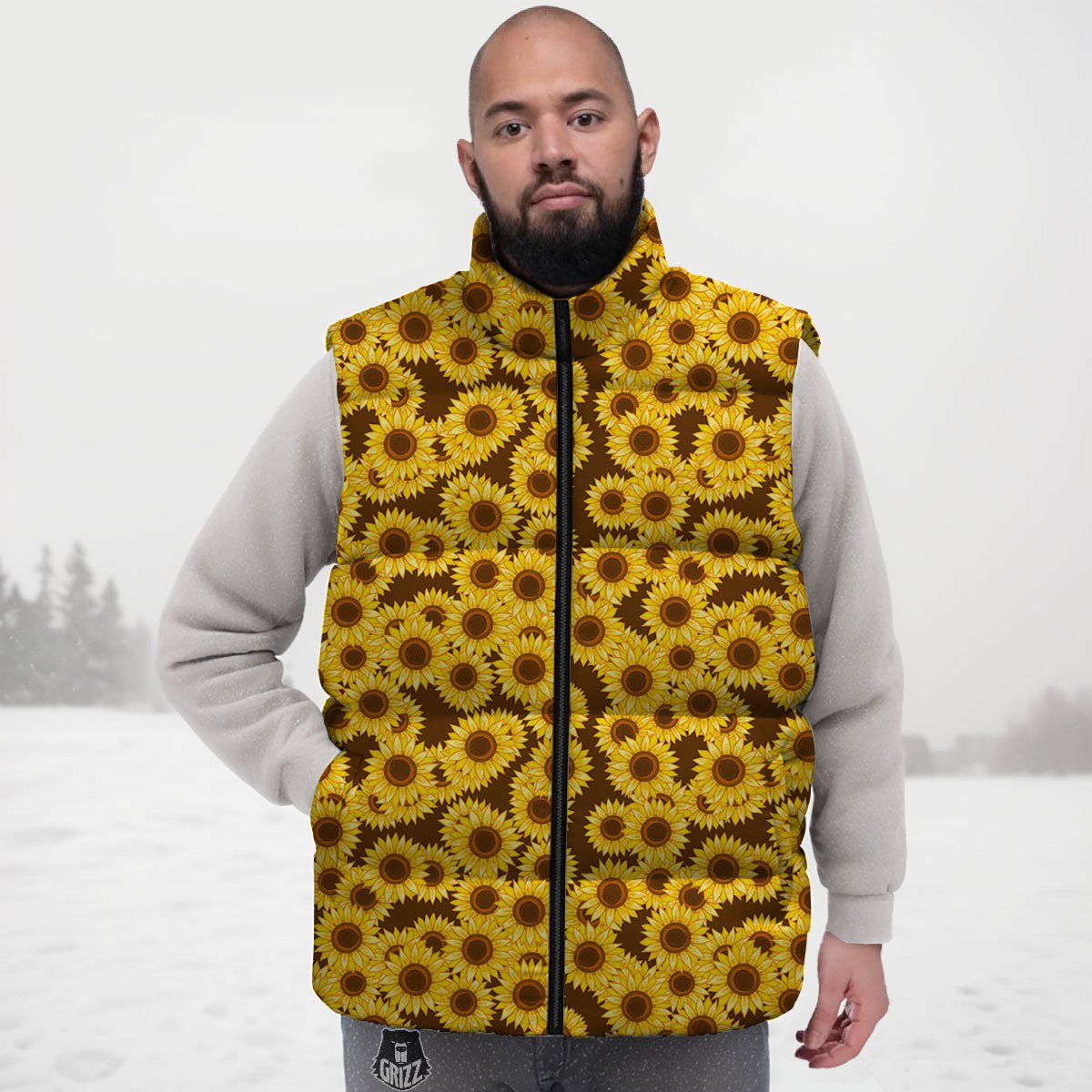 Sunflower Brown Print Pattern Down Vest