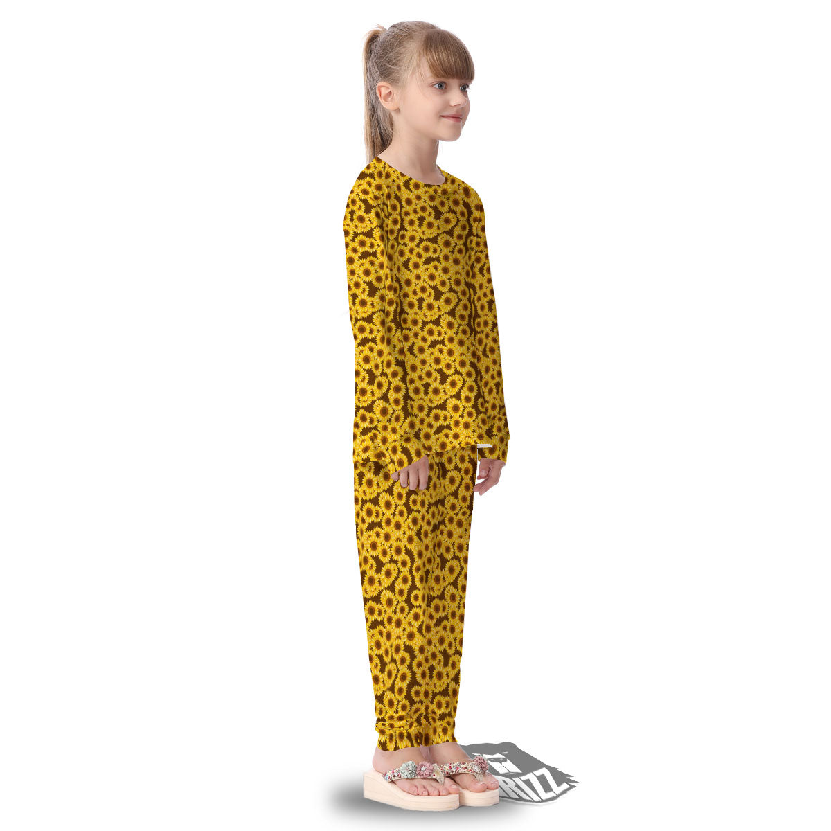 Sunflower Brown Print Pattern Kid's Pajamas-grizzshop