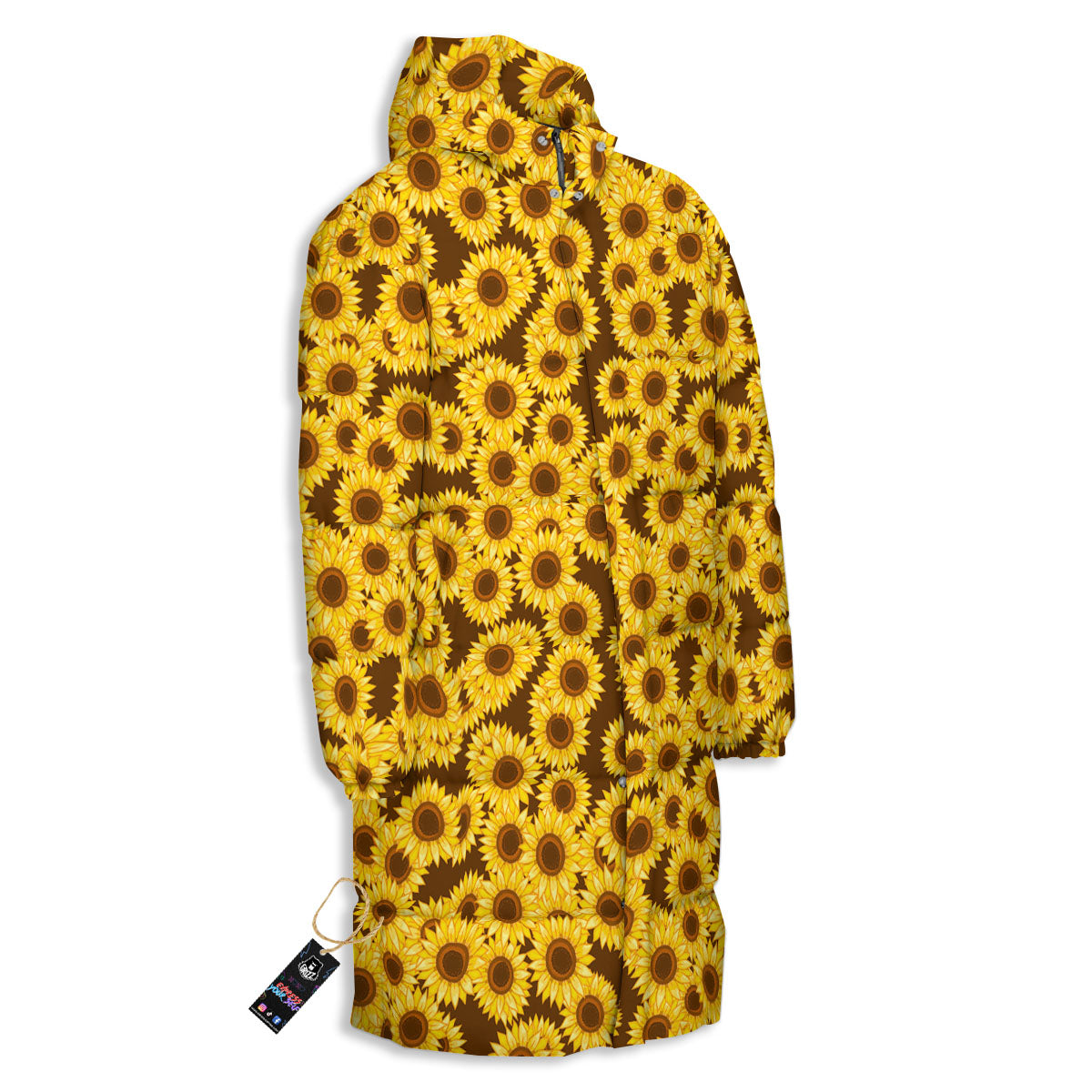 Sunflower Brown Print Pattern Long Down Jacket-grizzshop