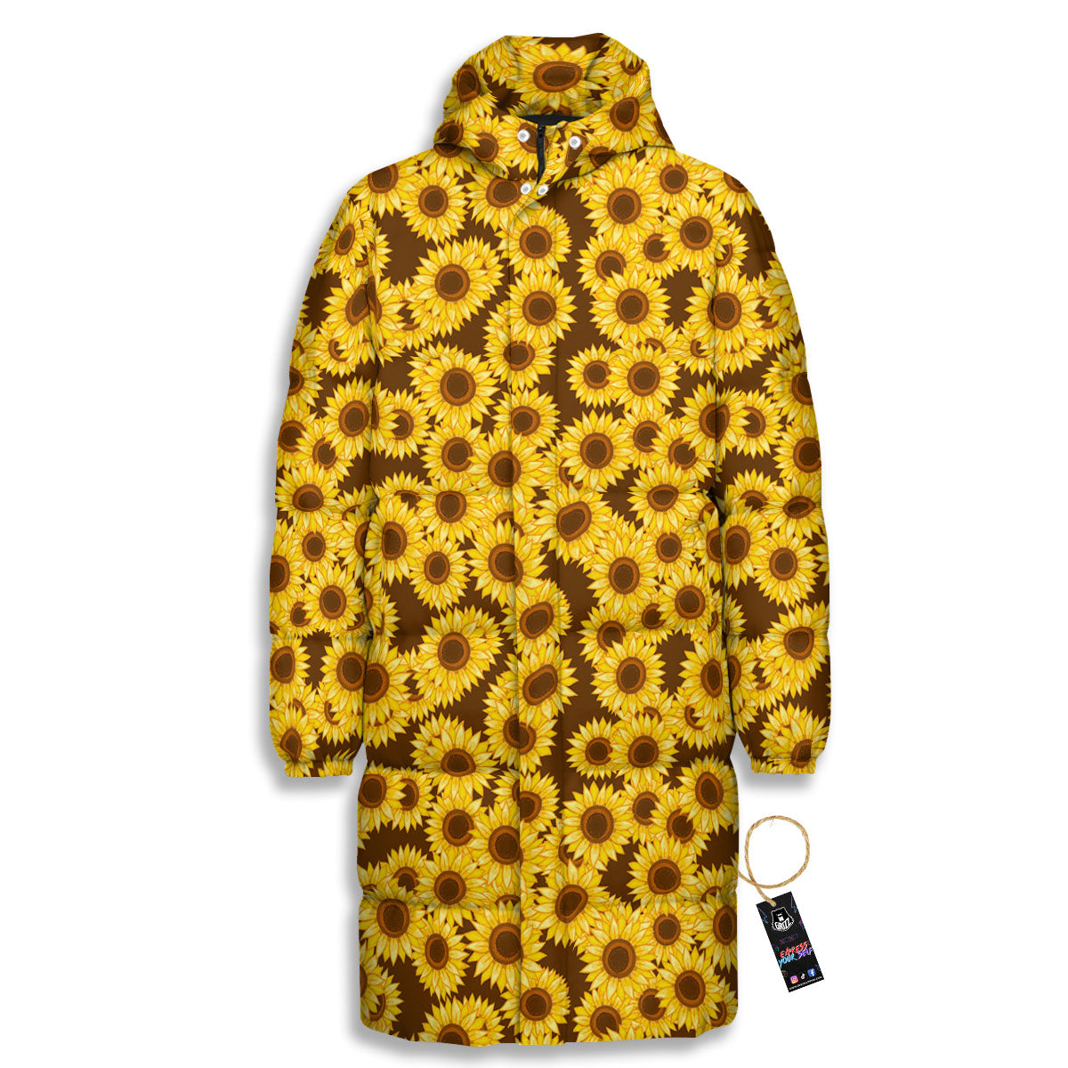 Sunflower Brown Print Pattern Long Down Jacket-grizzshop
