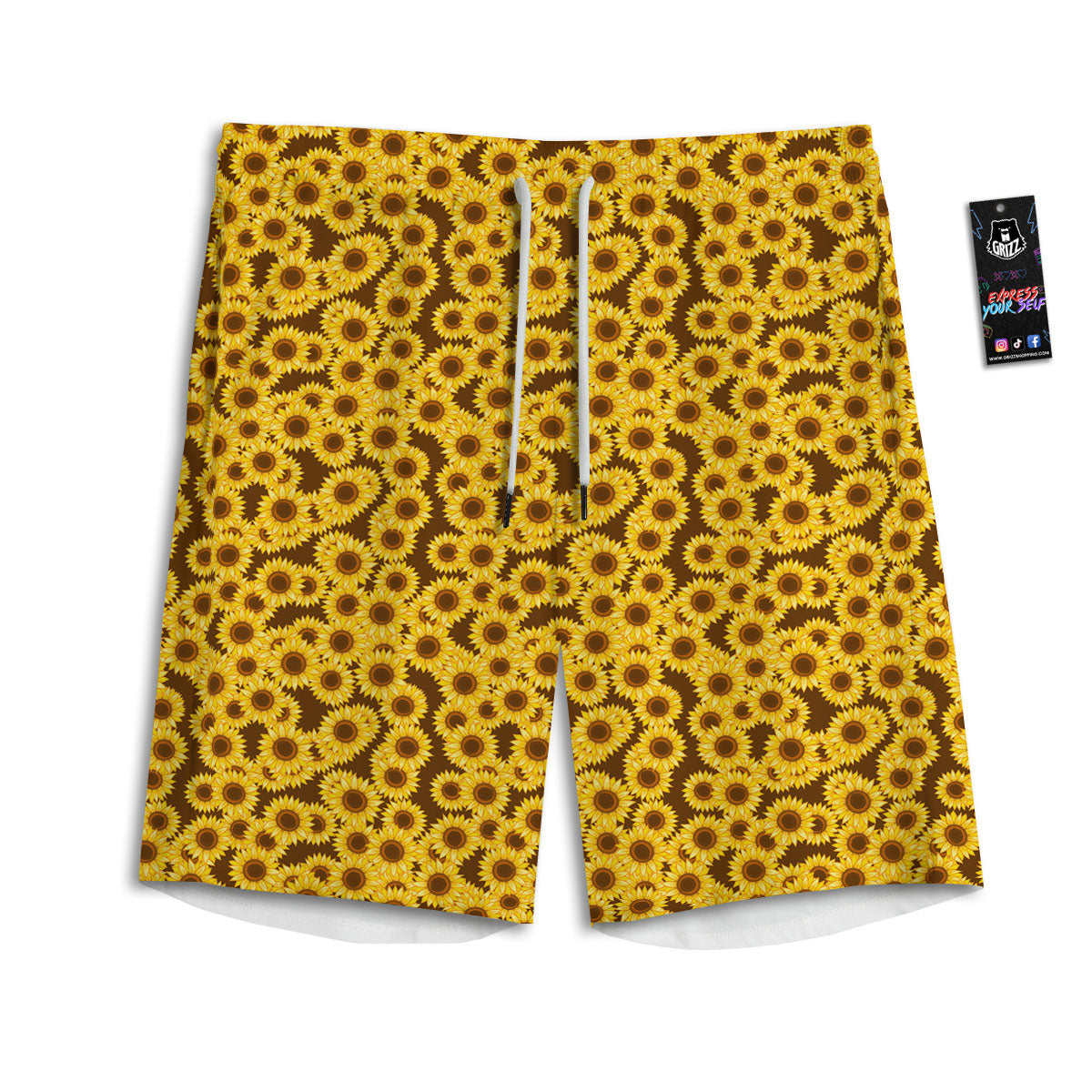 Sunflower Brown Print Pattern Men's Athletic Shorts