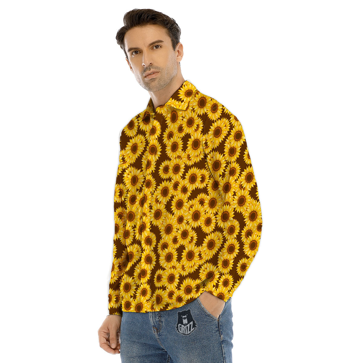 Sunflower Brown Print Pattern Men's Dress Shirts-grizzshop