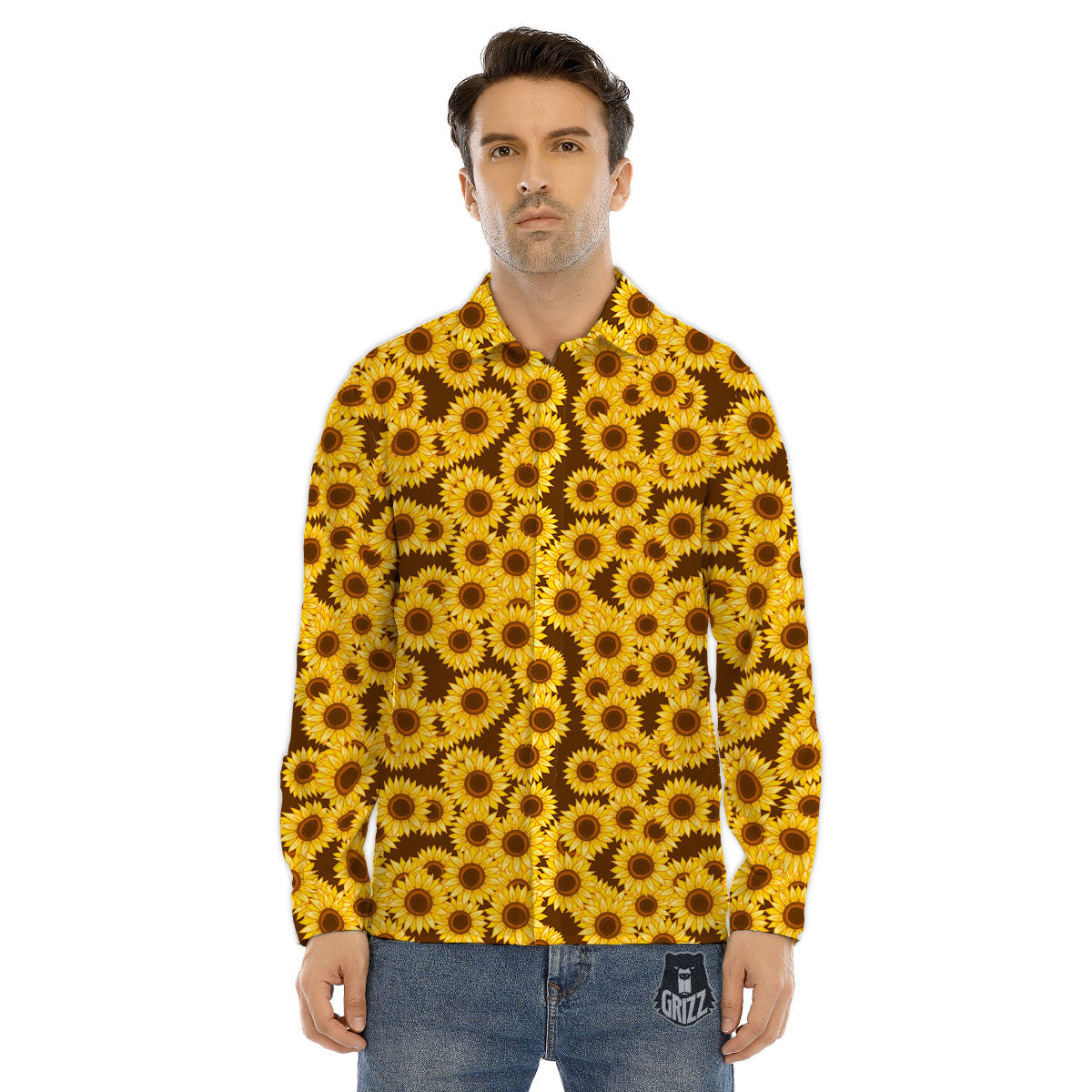 Sunflower Brown Print Pattern Men's Dress Shirts-grizzshop
