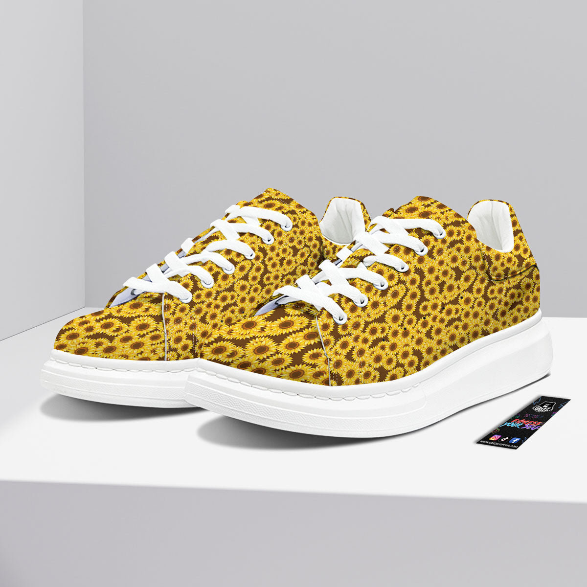 Sunflower Brown Print Pattern Platform Shoes-grizzshop