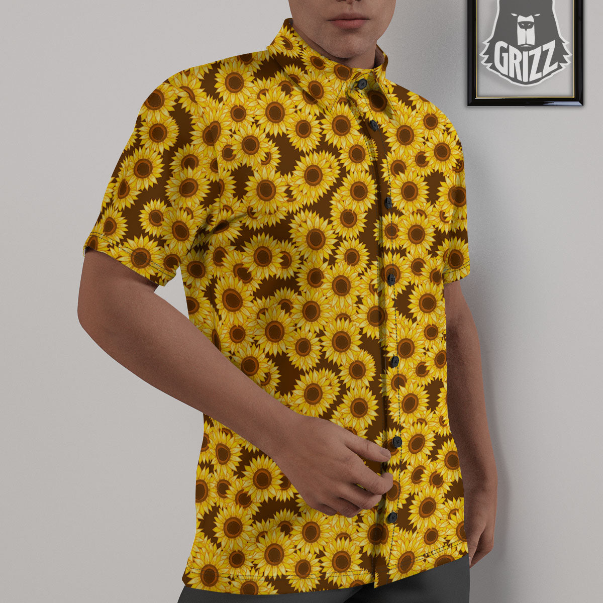 Sunflower Brown Print Pattern Untucked Shirts-grizzshop