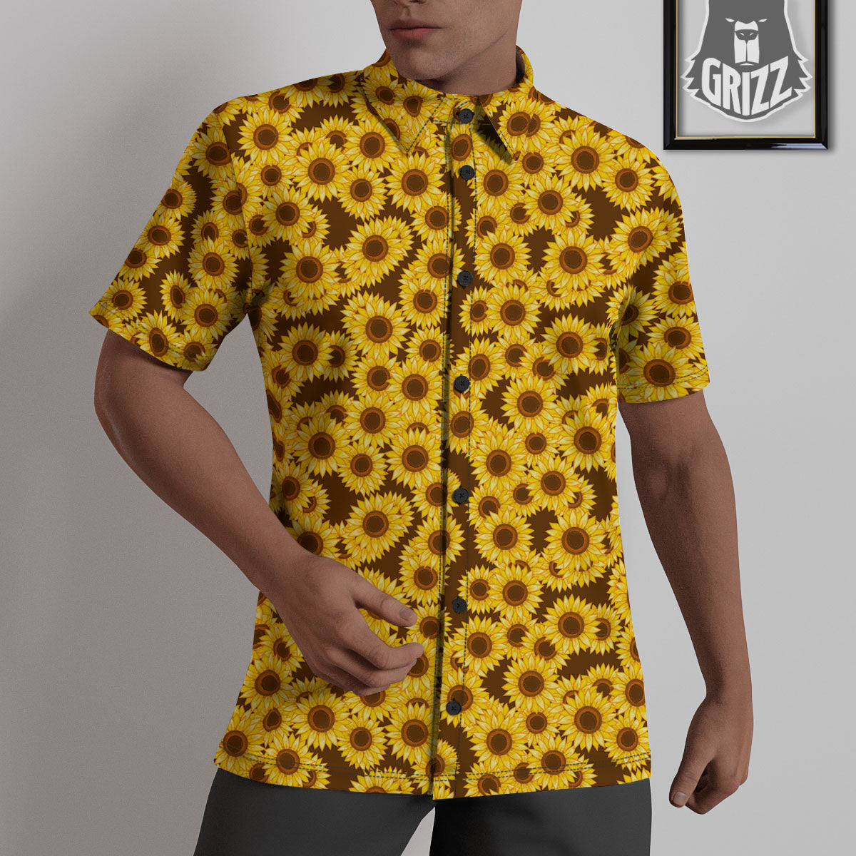 Sunflower Brown Print Pattern Untucked Shirts-grizzshop