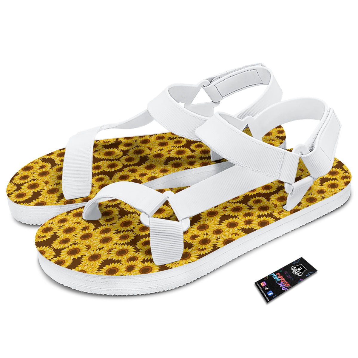 Sunflower Brown Print Pattern White Open Toe Sandals-grizzshop