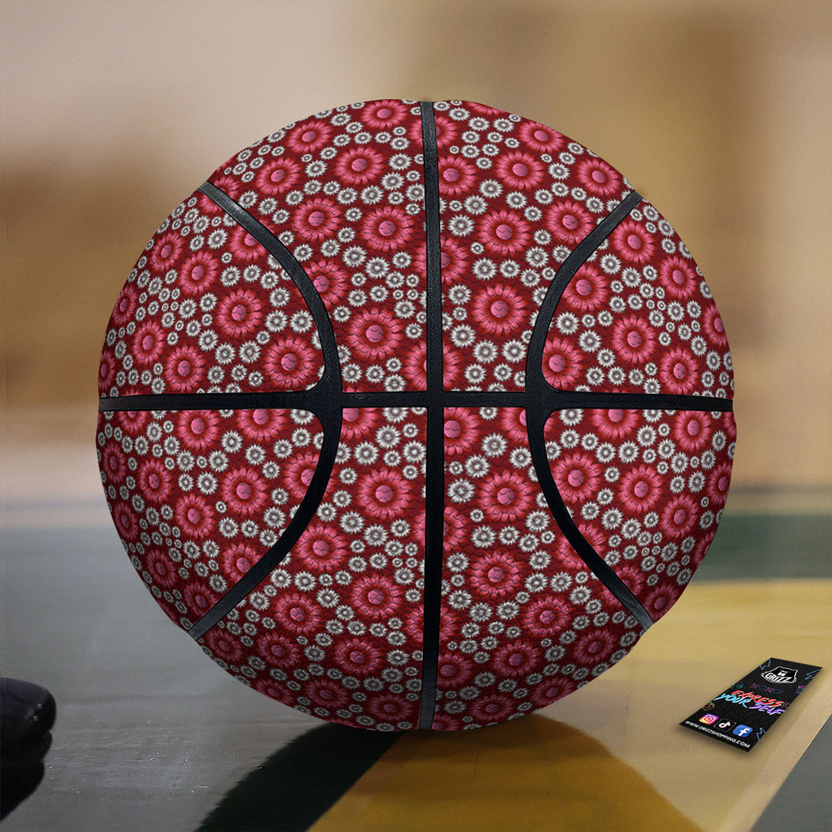 Sunflower Burgundy Print Pattern Basketball-grizzshop