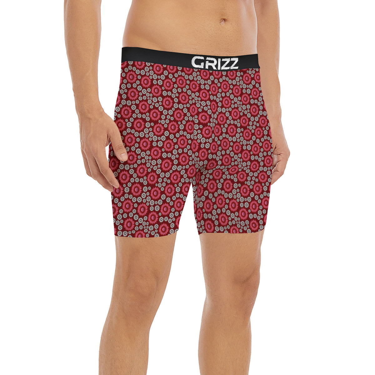 Sunflower Burgundy Print Pattern Boxer Briefs-grizzshop