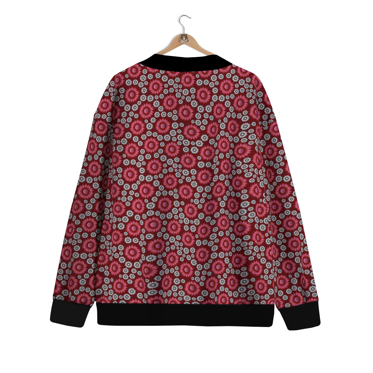 Sunflower Burgundy Print Pattern Cardigan-grizzshop