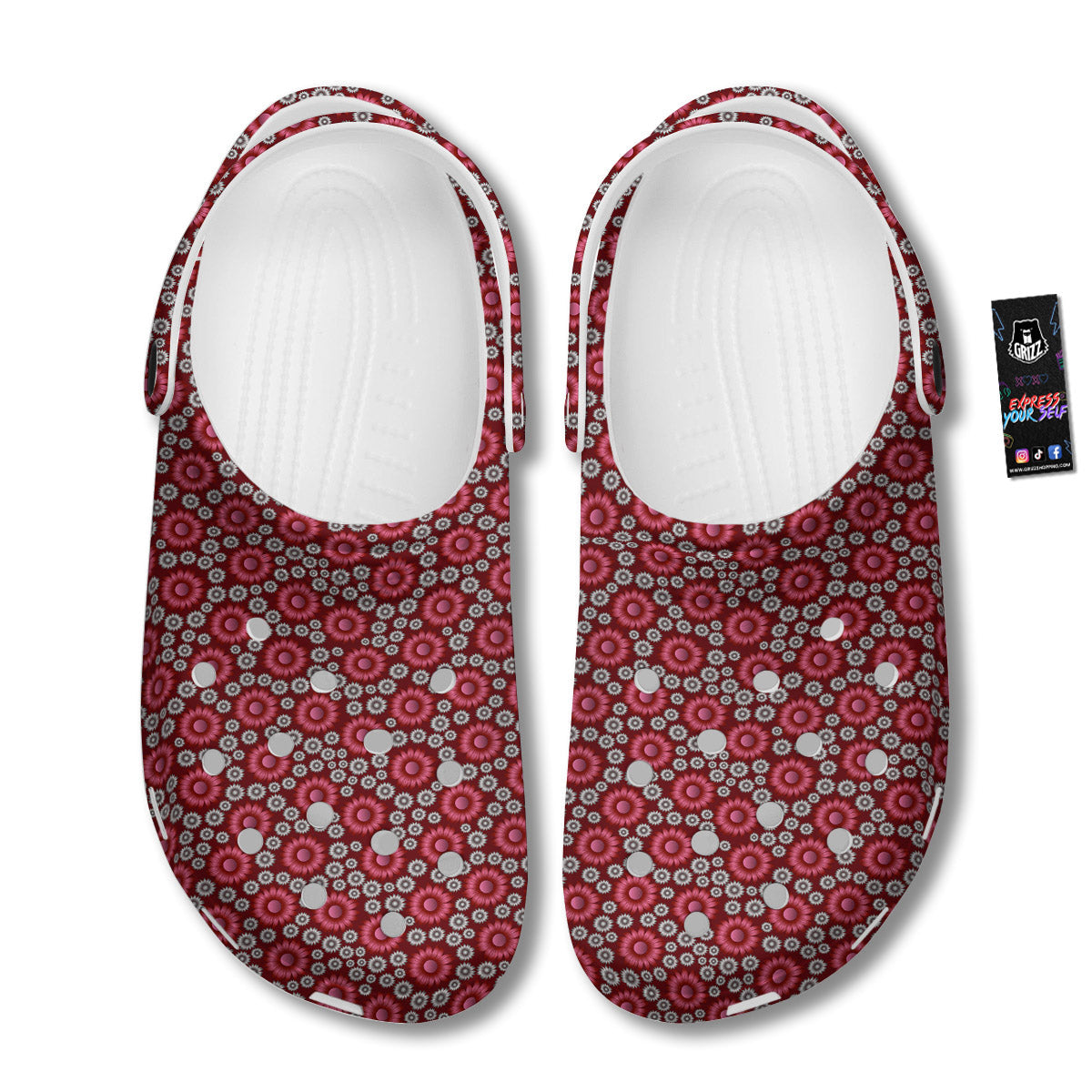 Sunflower Burgundy Print Pattern Clog-grizzshop