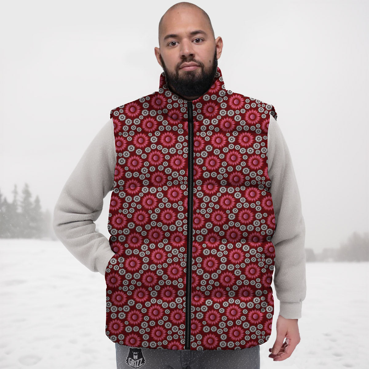 Sunflower Burgundy Print Pattern Down Vest