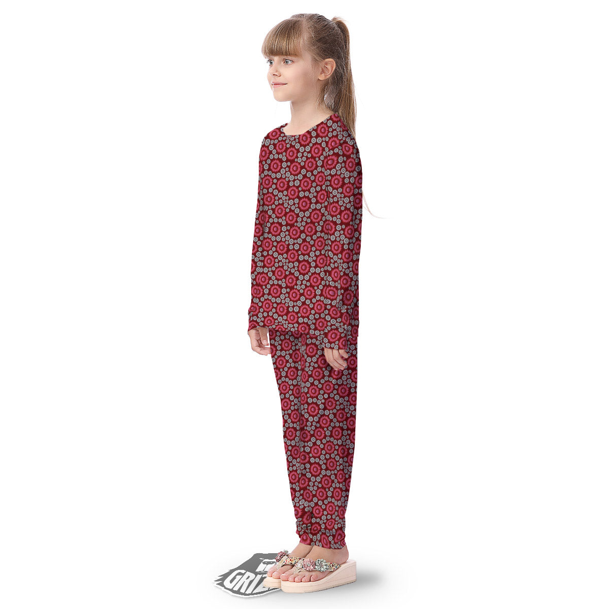 Sunflower Burgundy Print Pattern Kid's Pajamas-grizzshop