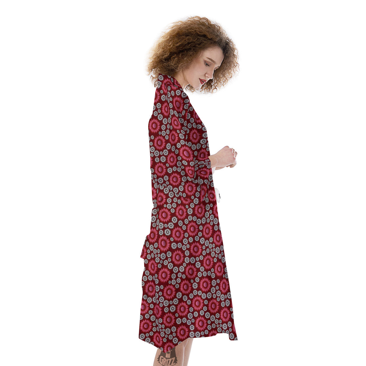 Sunflower Burgundy Print Pattern Kimono-grizzshop