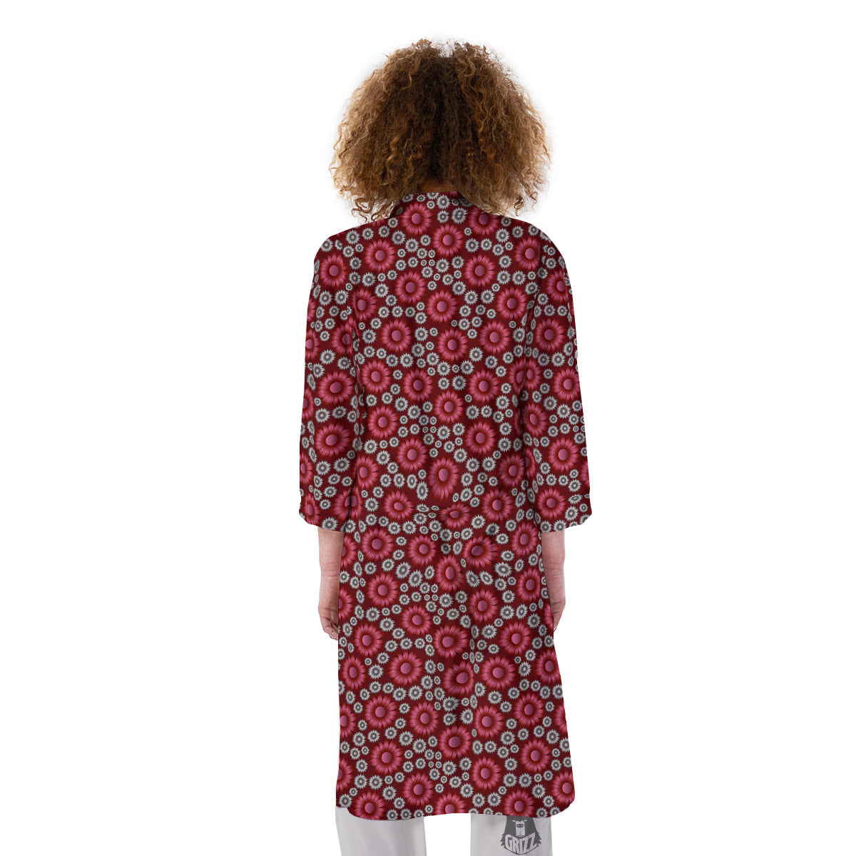 Sunflower Burgundy Print Pattern Kimono-grizzshop