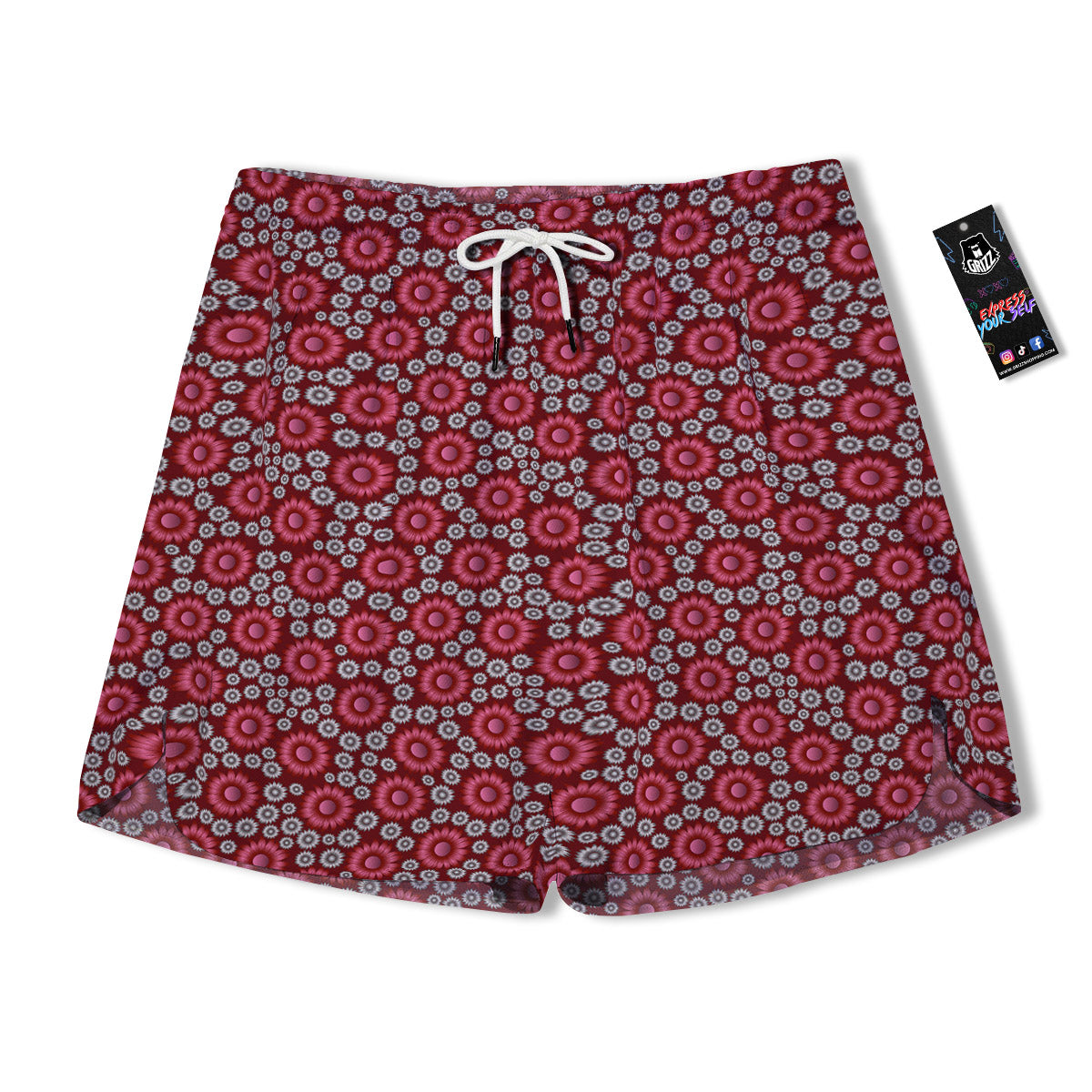 Sunflower Burgundy Print Pattern Men's Running Shorts-grizzshop