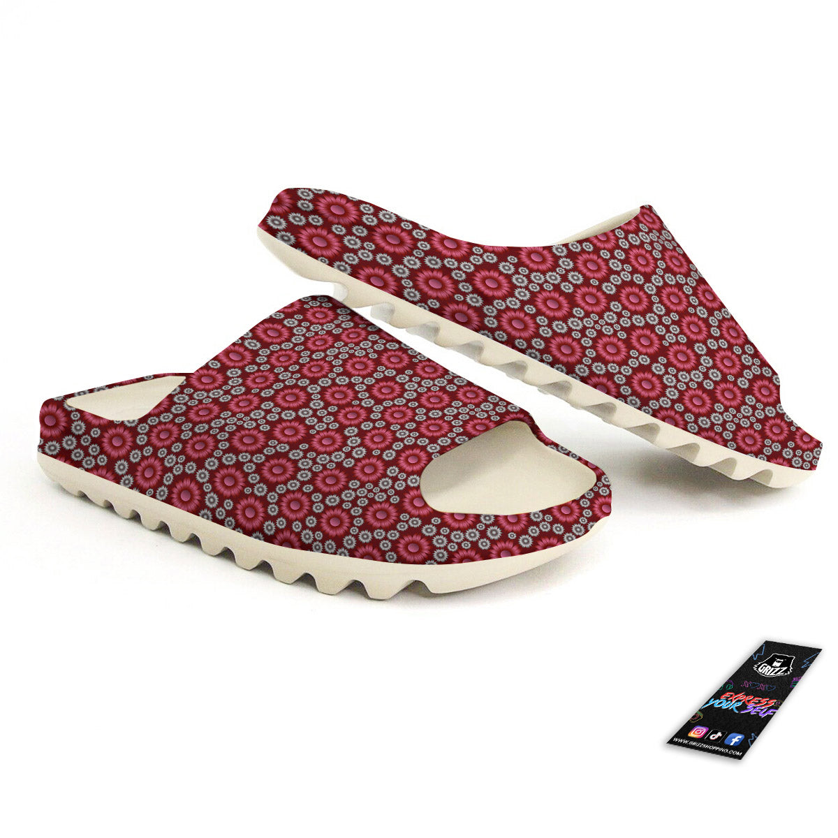 Sunflower Burgundy Print Pattern Sandals-grizzshop