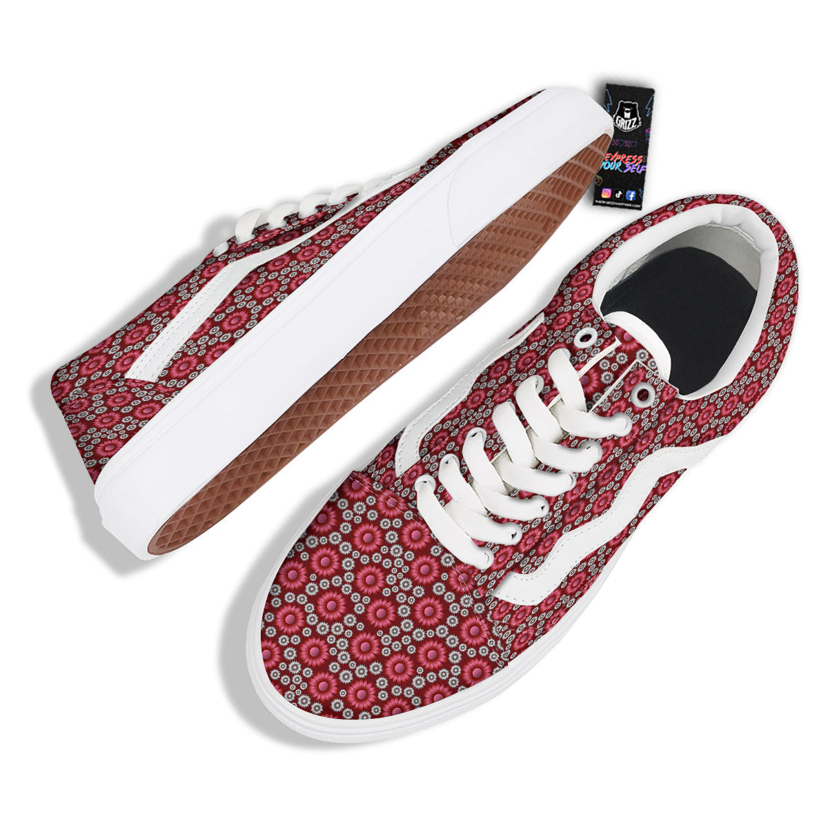 Sunflower Burgundy Print Pattern Skate Shoes-grizzshop