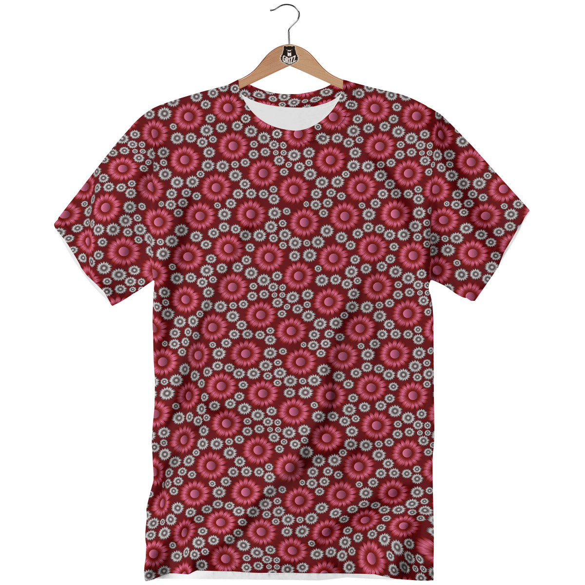Sunflower Burgundy Print Pattern T-Shirt-grizzshop