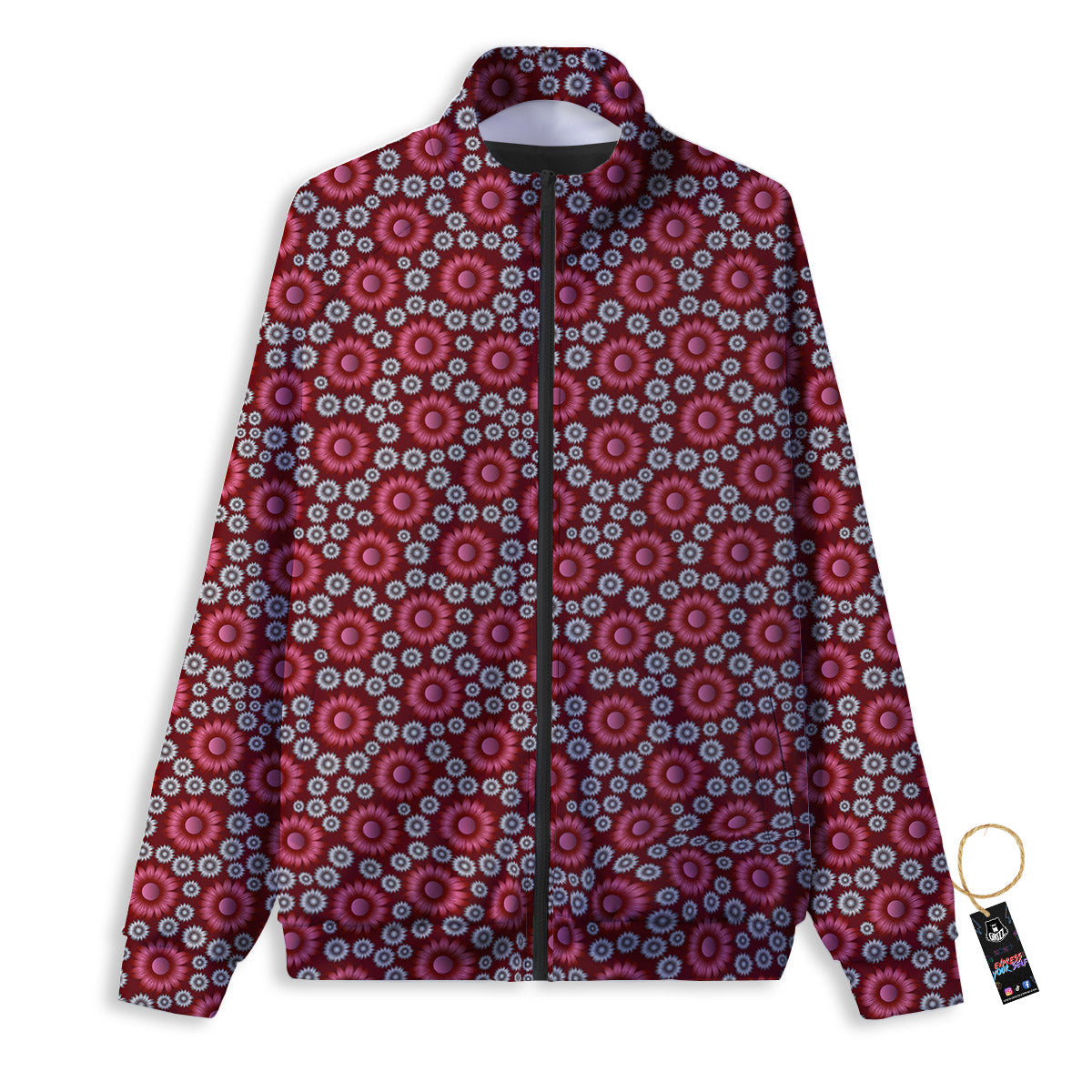 Sunflower Burgundy Print Pattern Track Jacket-grizzshop