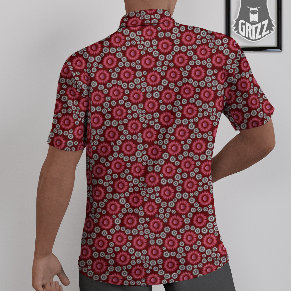 Sunflower Burgundy Print Pattern Untucked Shirts-grizzshop