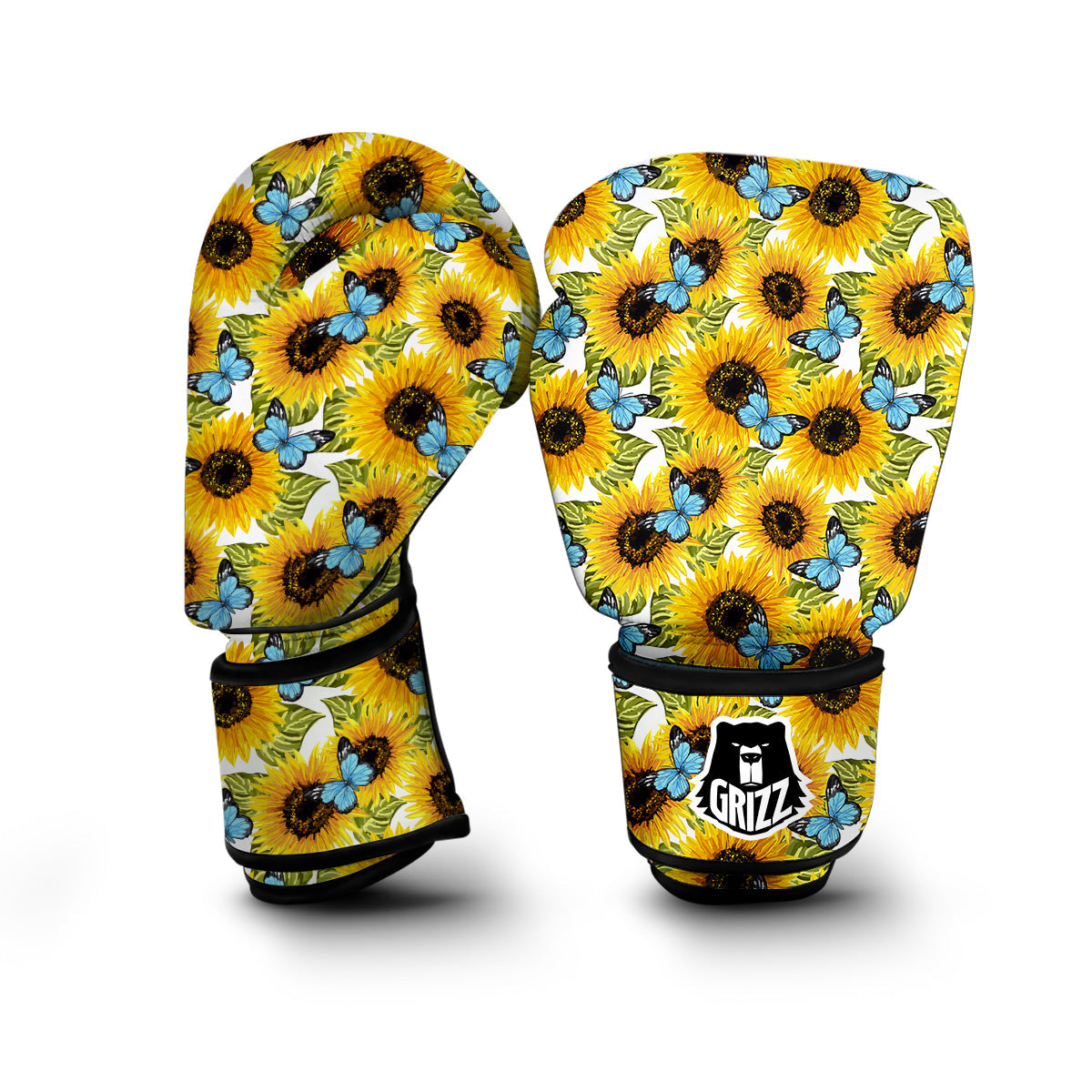 Sunflower Butterfly Print Boxing Gloves-grizzshop