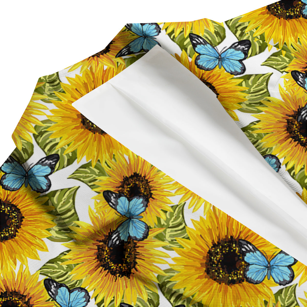 Sunflower Butterfly Print Men's Blazer-grizzshop