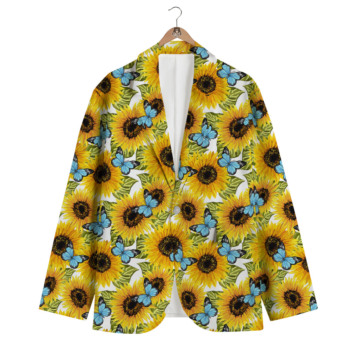 Sunflower Butterfly Print Men's Blazer-grizzshop