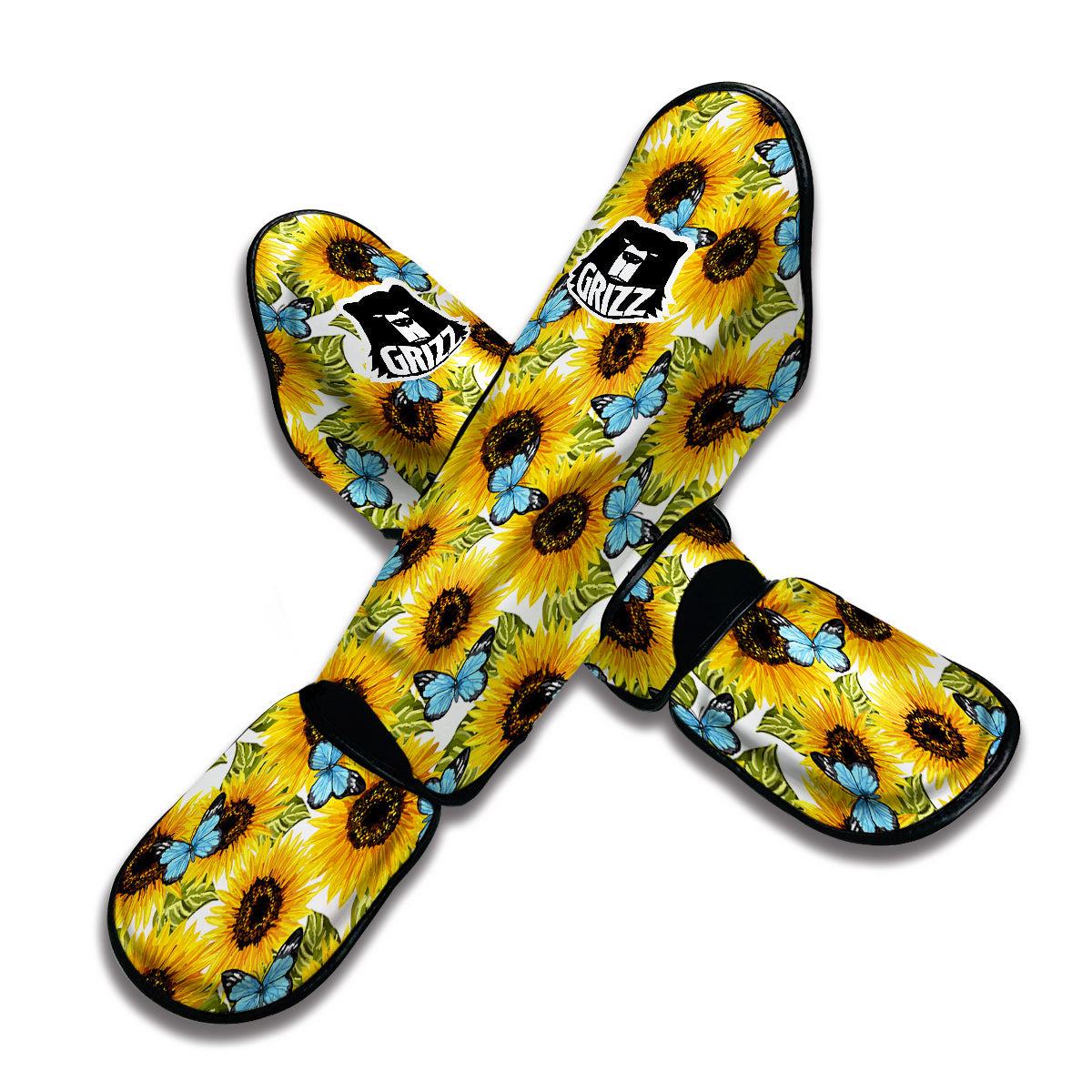 Sunflower Butterfly Print Muay Thai Shin Guards-grizzshop