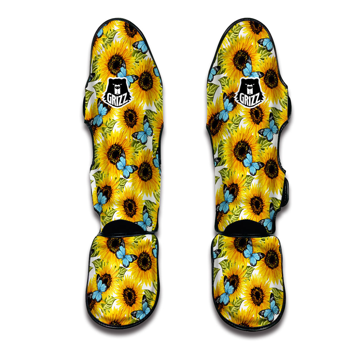 Sunflower Butterfly Print Muay Thai Shin Guards-grizzshop