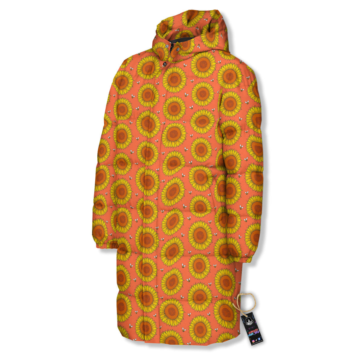 Sunflower Classic Vintage Print Pattern Long Down Jacket-grizzshop