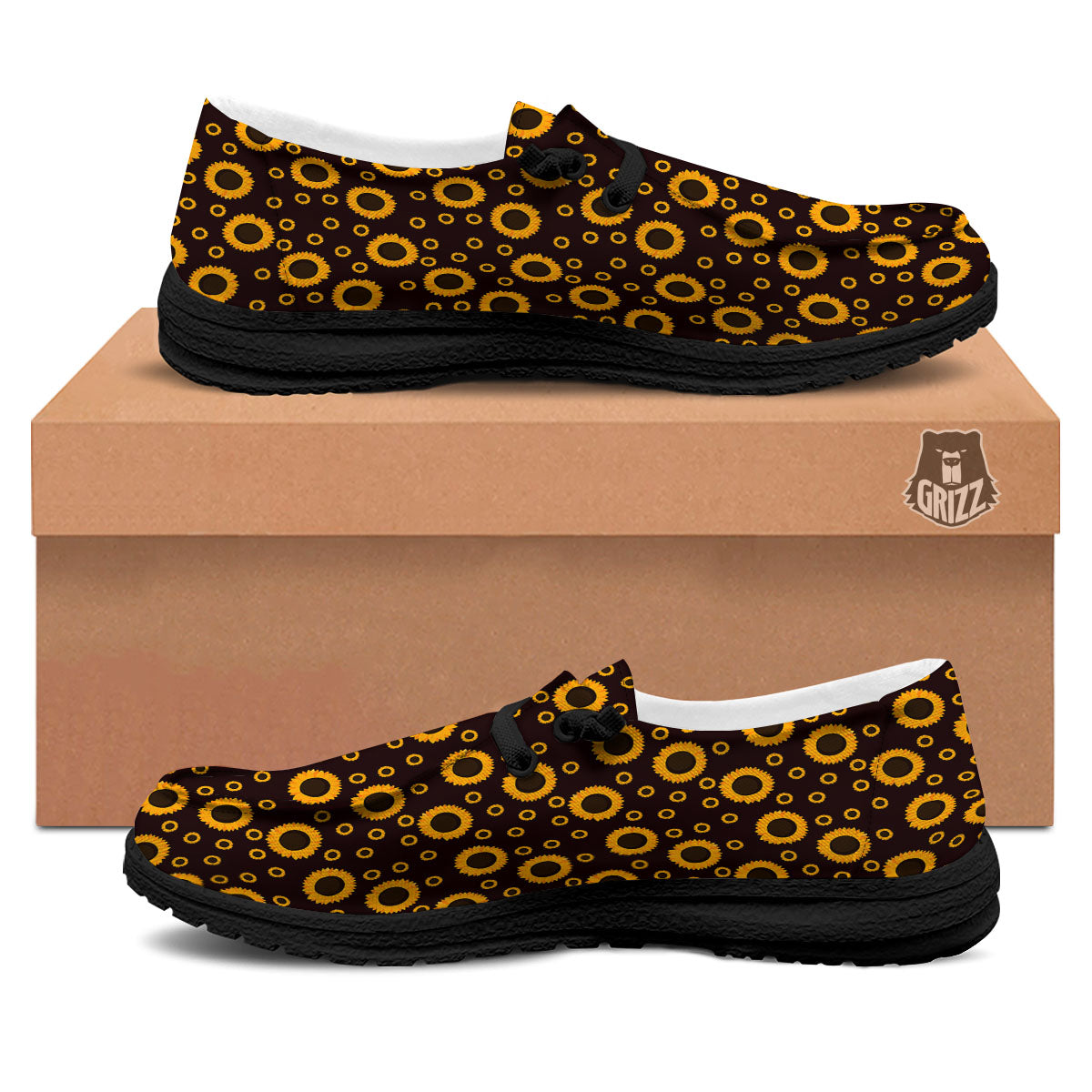 Sunflower Dark Print Pattern Black Loafers-grizzshop